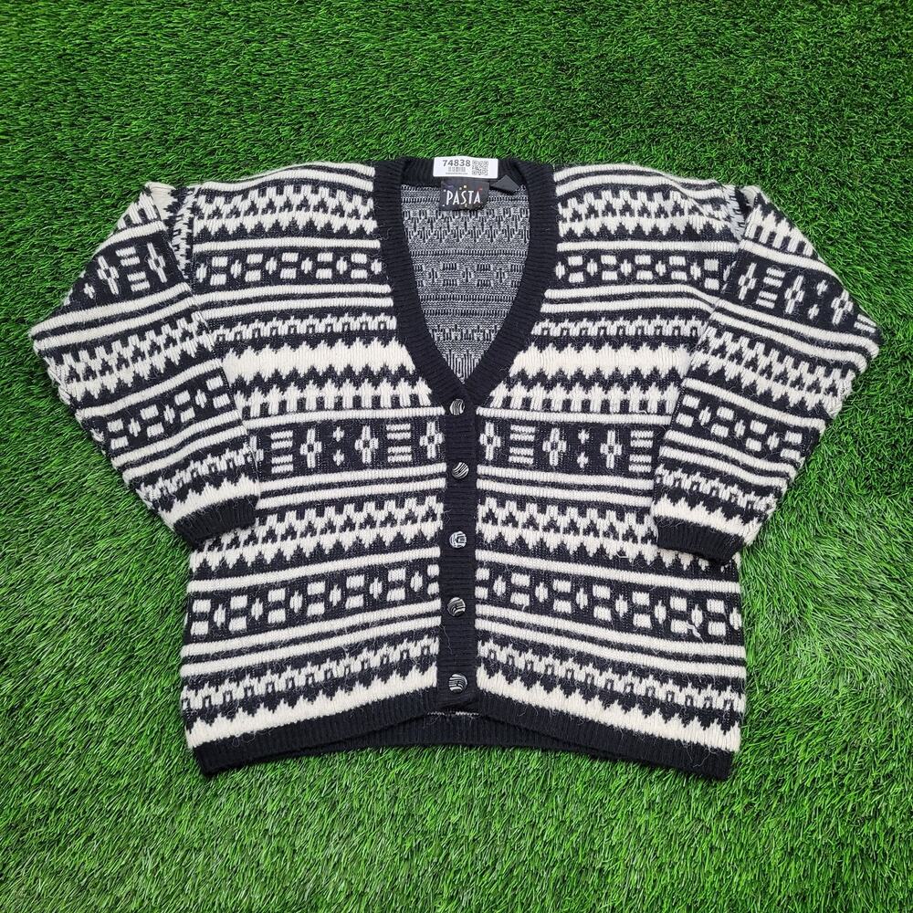 Vintage 90s Cardigan Womens Large 22x25 Black White